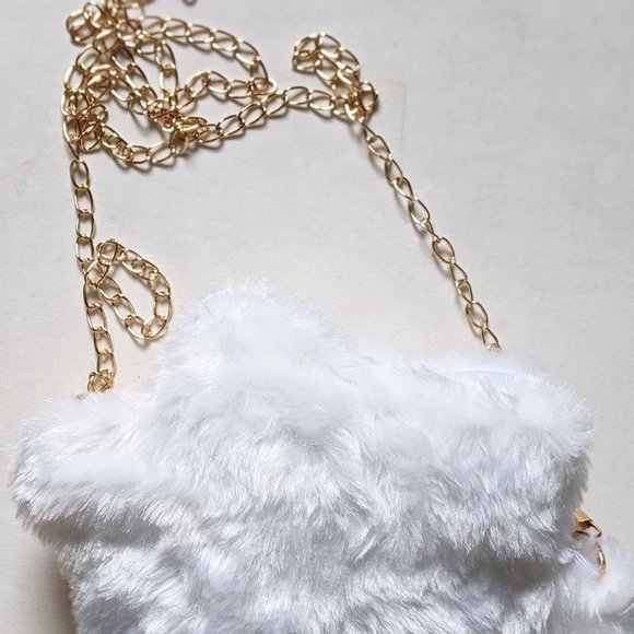 Cat Paw Crossbody Bag with Gold Chain Soft and Fluffy Purse Kitty Cute Kawaii - Picture 3 of 3